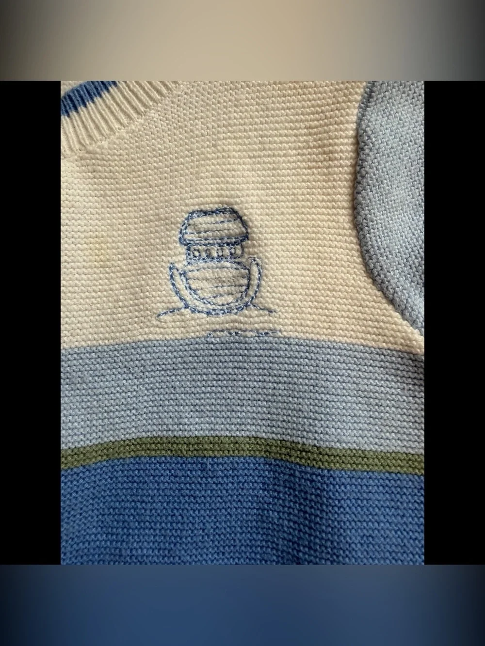 Vintage 90s Baby Boy Embroidered Boat Cardigan Knit Sweater Blue White 9 Months